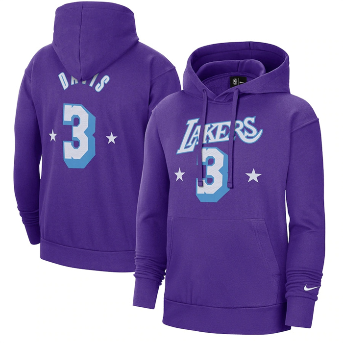 Men's Purple Los Angeles Lakers #3 Anthony Davis  2021/22 City Edition Name & Number Essential Pullover Hoodie